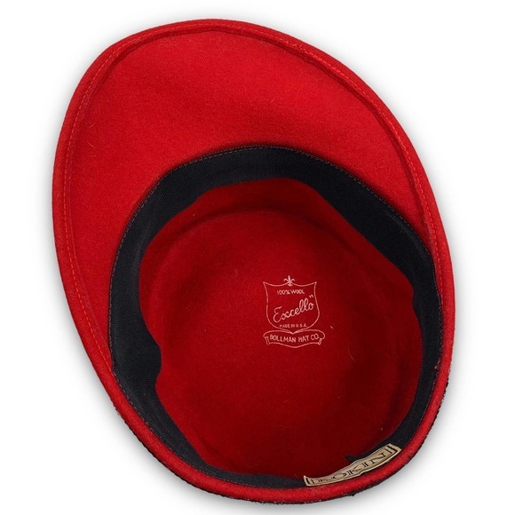 1960's BOLLMAN HAT Co. via KOKIN red wool black rose and lace cap - Picture 16 of 16